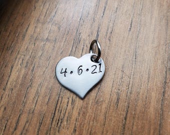 Personalized Special Date Heart Charm, Add on to keychain, Necklace, Anniversary Date