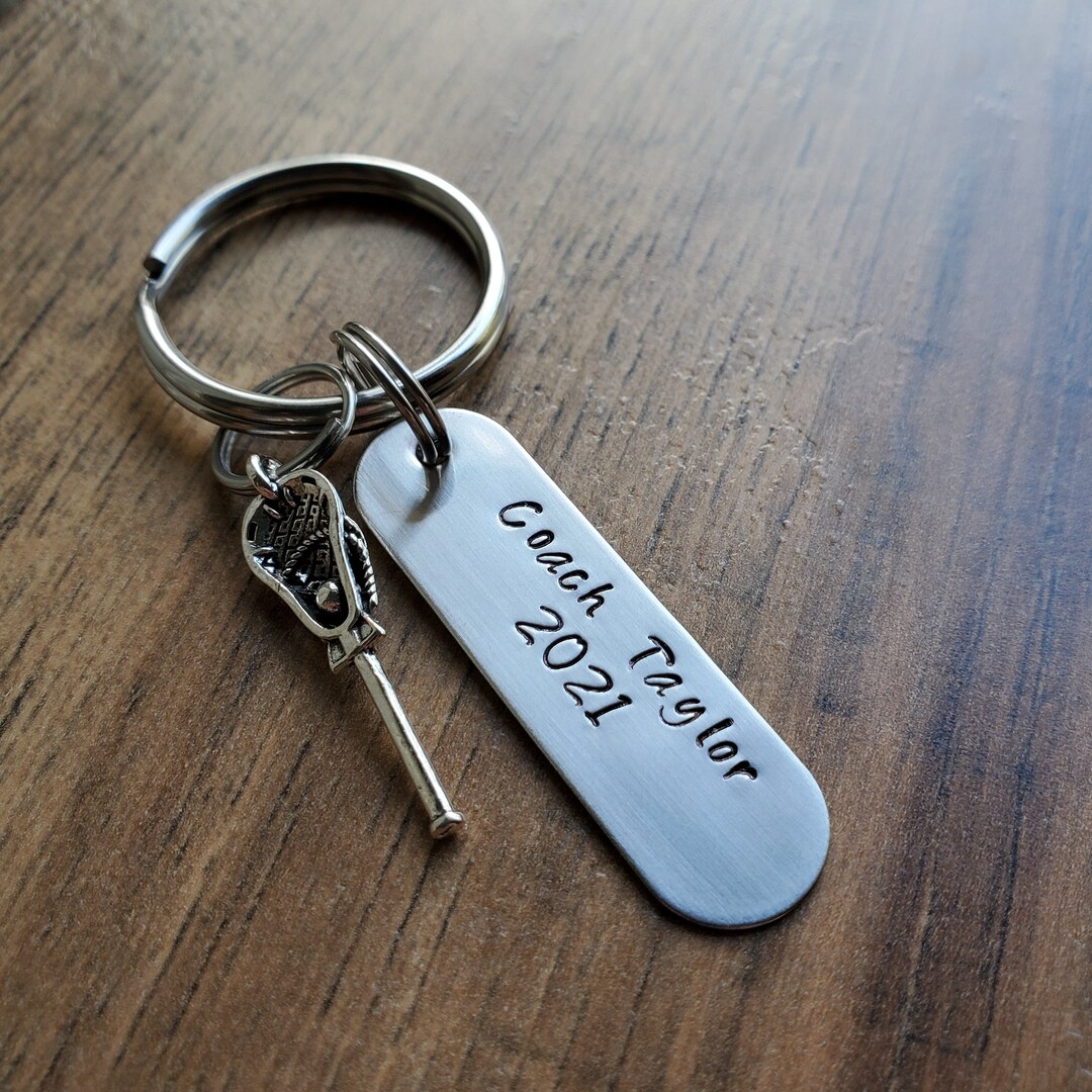 Lacrosse Coach Gift, Lacrosse Gifts, Hand Stamped Personalized Lacrosse Keychain, Lacrosse ...