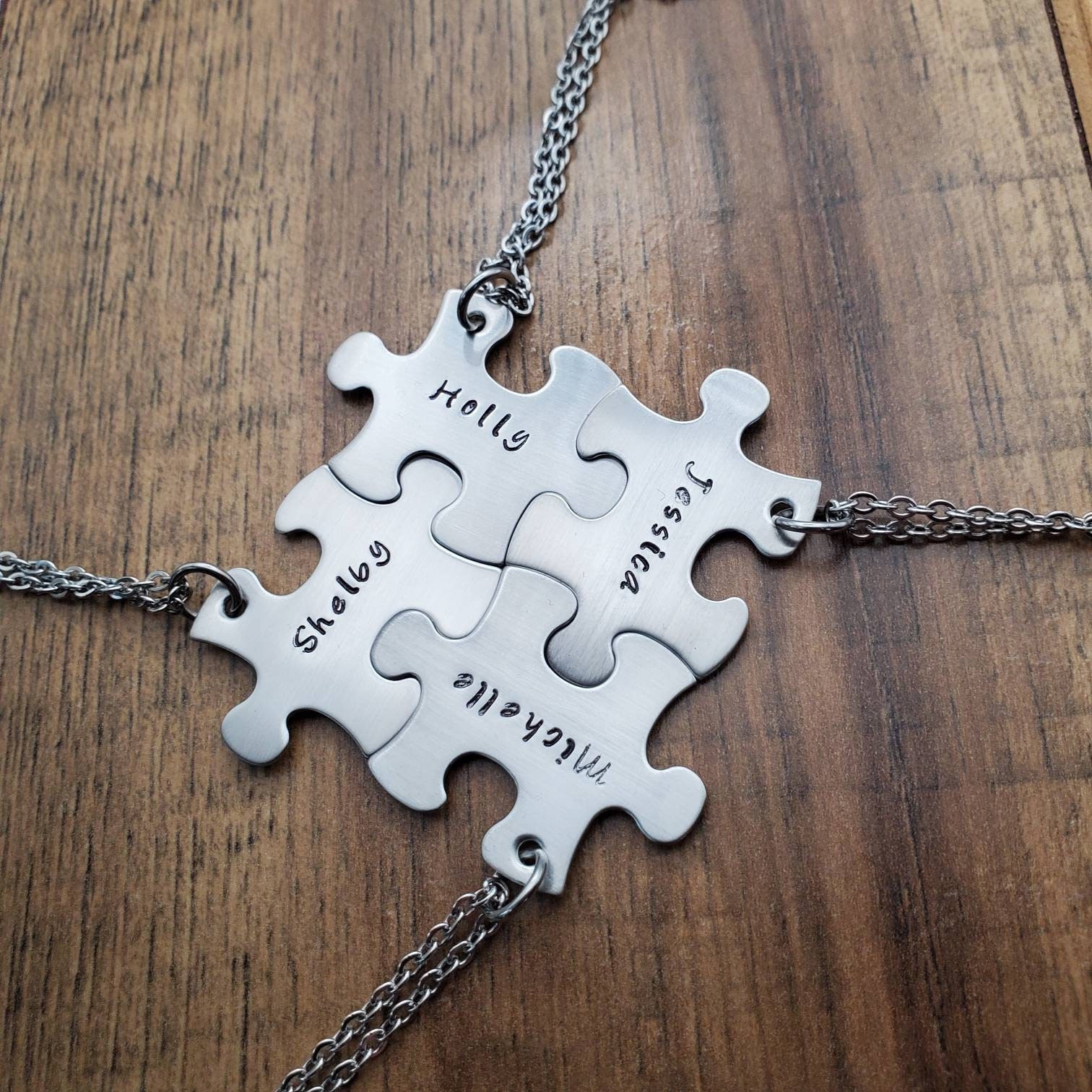 Hand Stamped Puzzle Piece Necklaces Puzzle Piece Jewelry Etsy