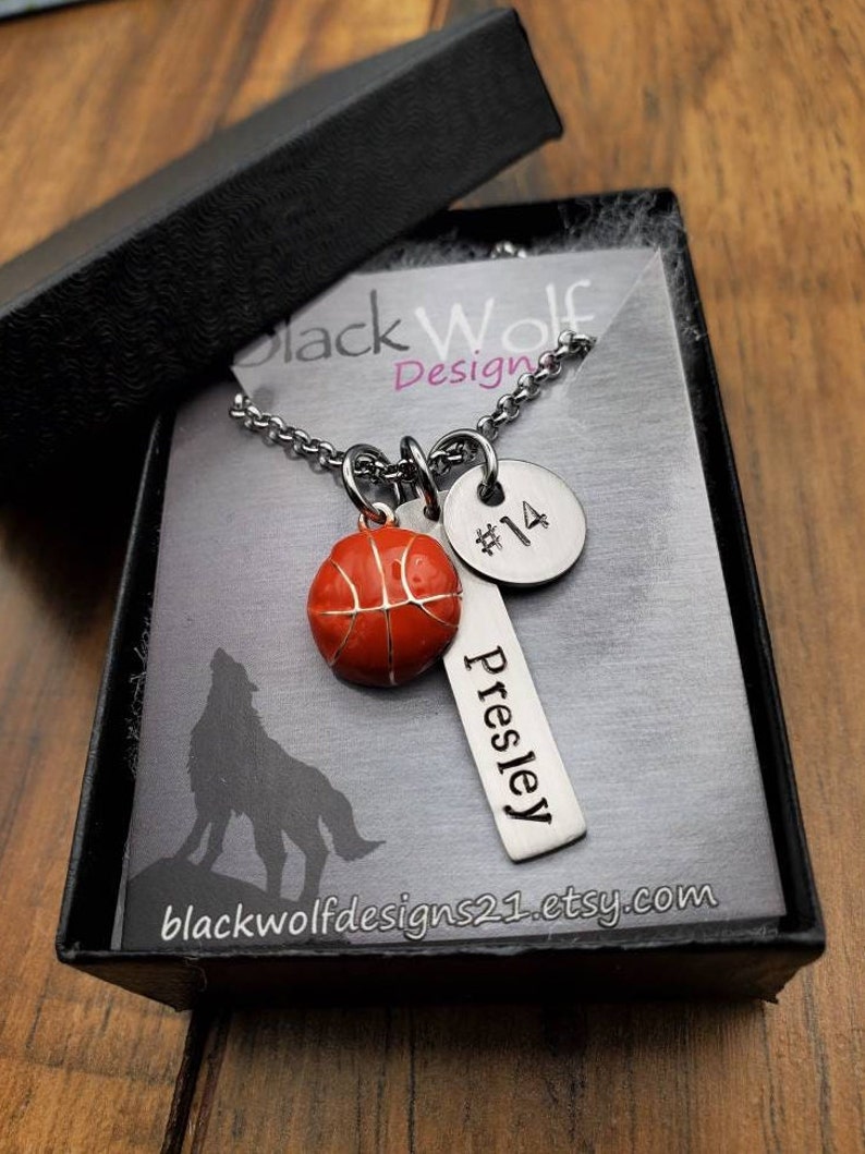 Girls Basketball Gift, Basketball Necklace, Team Gift, Senior Night Gift, Hand Stamped Personalized image 4