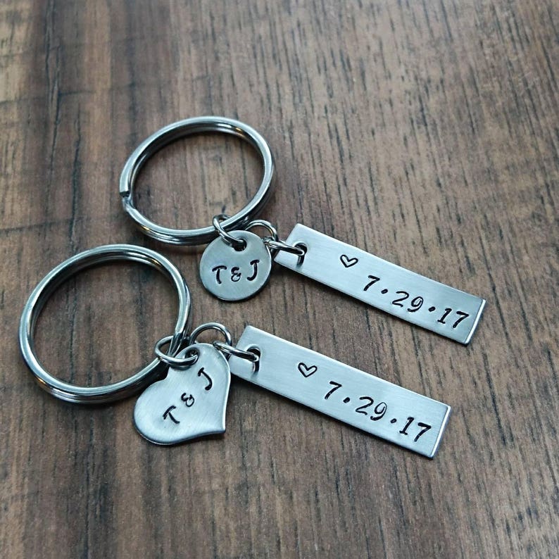 Hand Stamped Boyfriend Keychain, Anniversary Gift for Boyfriend, Couples Keychain Set, Anniversary Keychain, Gift for Him image 4