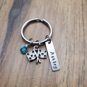 Racing Flag Keychain, Checkered Flag Gift, Personalized Racing Key Ring