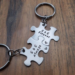 Always and Forever Keychains, Anniversary Gifts, Couples Puzzle Piece Keychains
