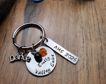Hand Stamped Personalized Dance Keychain, Dance Gift,  Senior Night Team Gifts. Dancer Team Gifts