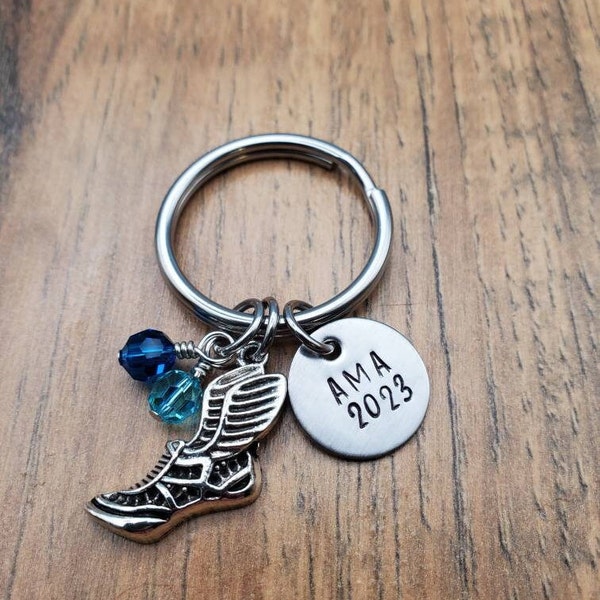 Track Gifts - Track and Field Keychain - Track Keychain - Runner Gift - Girls Boys Track Senior Gift - Hand Stamped Personalized