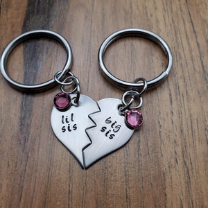 Sister Gifts, Sister Puzzle Keychains, Little Sister Gifts, Big Sister Gifts, Split Heart Birthstone Keychains