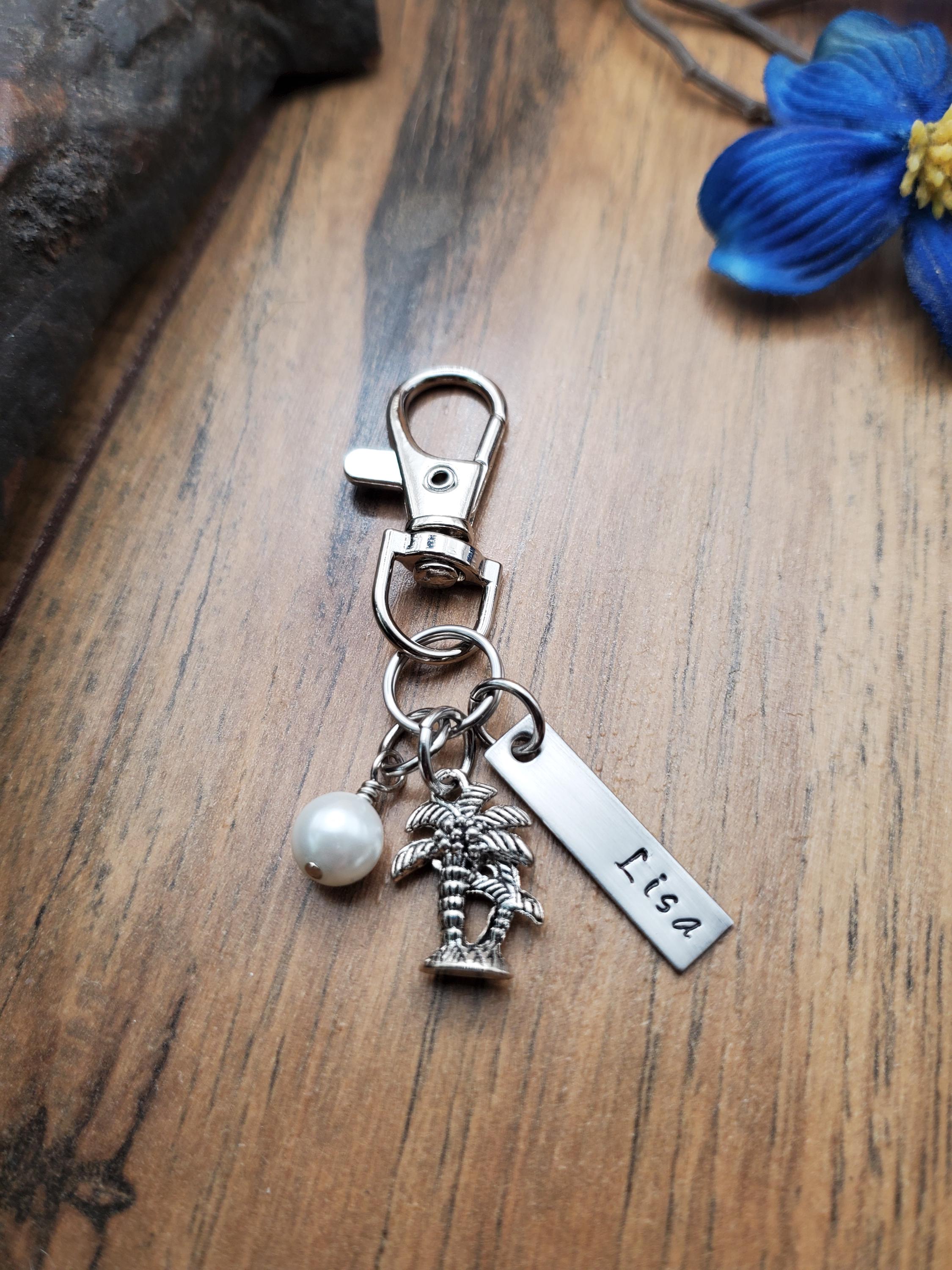 Personalized Palm Tree Keychain, Palm Tree Gift, Tropical Beach