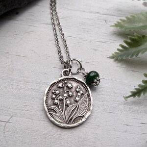 Lily of the Valley Necklace / May Birth Flower Gifts / Pendant Necklace / Pick Gemstone