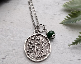 Lily of the Valley Necklace / May Birth Flower Gifts / Pendant Necklace / Pick Gemstone