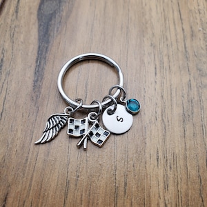 In Memory of Racing Keychain, In Memory of Gift, Personalized Racing Flag Key Ring
