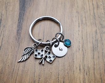 In Memory of Racing Keychain, In Memory of Gift, Personalized Racing Flag Key Ring