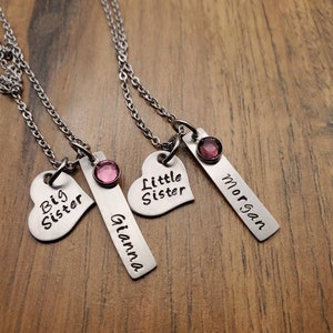 Little Sister Gift, Big Sister Necklace, Sisters Birthstone Necklace Set, New Big Sister Gift