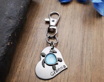 Sea Turtle Keychain, Personalized Nautical Ocean Gift, Beach Bag Charm