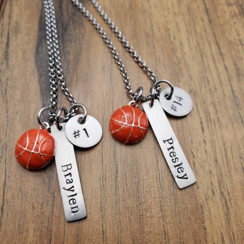 Girls Basketball Gift, Basketball Necklace, Team Gift, Senior Night Gift, Hand Stamped Personalized image 3