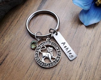 Leo Keychain, Leo Gift, Zodiac Gifts, Personalized Horoscope Key Ring