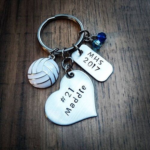 Volleyball Gift for Girls Volleyball Keychain Hand Stamped Etsy