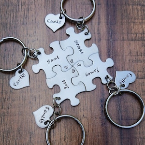 Puzzle Piece Family Keychains, Best Friend Puzzle Piece Keychains, Bridal Party, Sisters, Hand Stamped Personalized