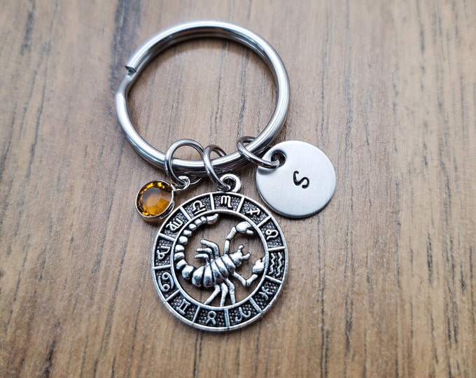 Scorpio Gift, Scorpio Keychain, Zodiac Gifts, Personalized Horoscope Key Ring