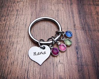 Birthstone Keychain - Nana Keychain - Grandma Keychain - Gift for Grandma - Gifts for Nana - Hand Stamped Personalized - Nana Gifts