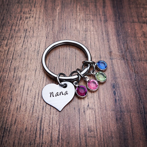 Birthstone Keychain - Nana Keychain - Grandma Keychain - Gift for Grandma - Gifts for Nana - Hand Stamped Personalized - Nana Gifts