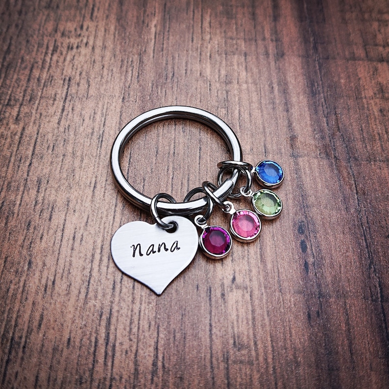 Birthstone Keychain Nana Keychain Grandma Keychain Gift for Grandma Gifts for Nana Hand Stamped Personalized Nana Gifts image 1