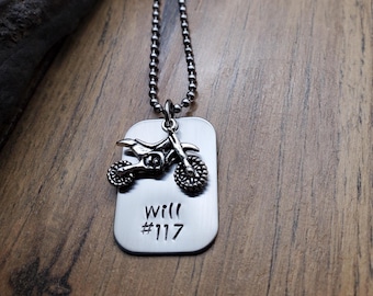 Motocross Gifts, Dirt Bike Necklace For Boys, Personalized Dirt Bike Gifts