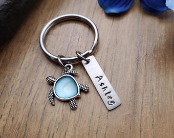 Personalized Sea Turtle Keychain, Sea Turtle Gift, Beach Key Ring, Ocean Lover Gift