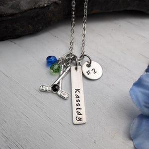 Hand Stamped Personalized Ice Hockey Necklace - Hockey Mom Necklace - Girls Ice Hockey Gift - Girls Hockey Team Gift - Hockey Gift image 2