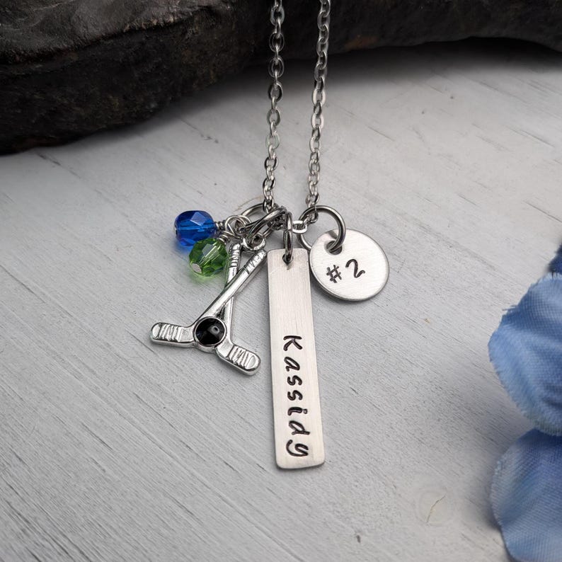 Hand Stamped Personalized Ice Hockey Necklace - Hockey Mom Necklace - Girls Ice Hockey Gift - Girls Hockey Team Gift - Hockey Gift image 2