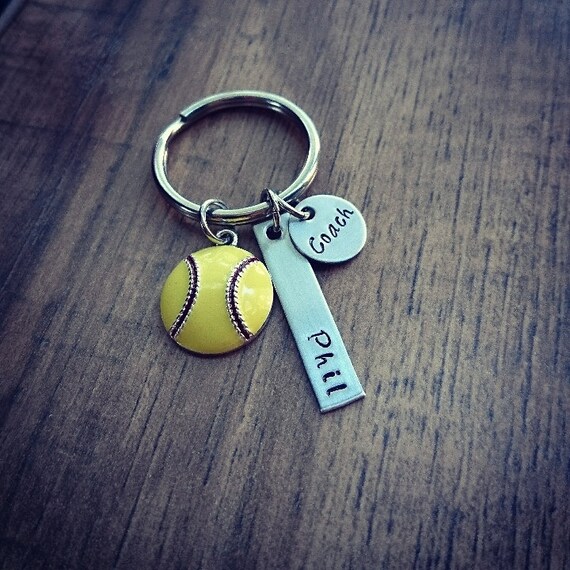 Hand Stamped Personalized Softball Coach Keychain Coaches Etsy