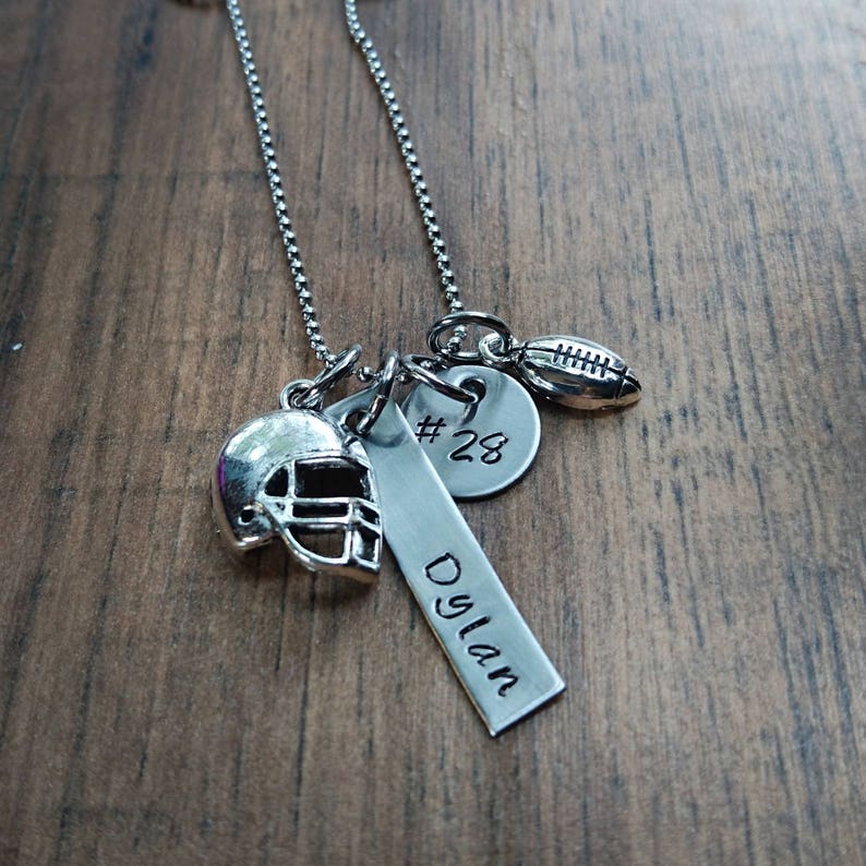 Hand Stamped Personalized Football Necklace Football Mom Necklace Football Mom Gift Boys Football Gift Team Mom Gift image 2