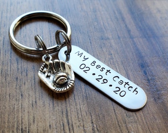My Best Catch Keychain - My Best Catch Baseball Keychain - Anniversary Gift - Boyfriend Gift - Husband Gift - Hand Stamped Personalized