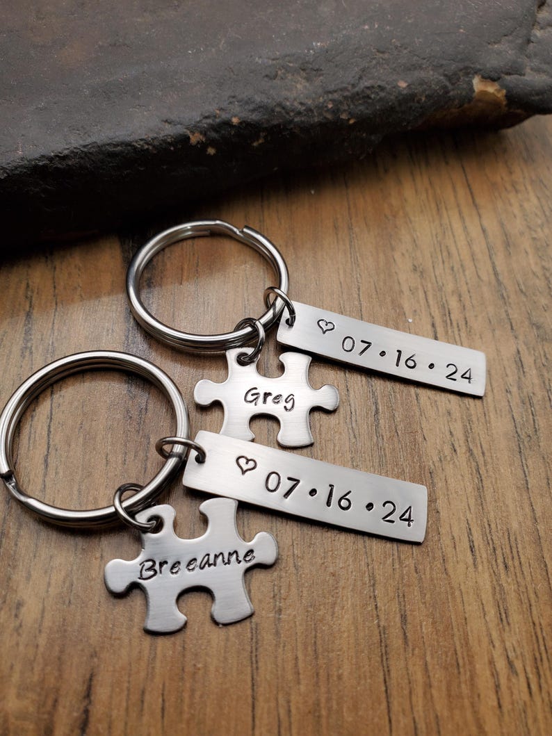 Puzzle Piece Keychain, Custom Couples Keychain Set, Anniversary Gift