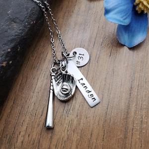 Hand Stamped Personalized Baseball Necklace - Baseball Mom Necklace with Name & Number - Baseball Mom Gift