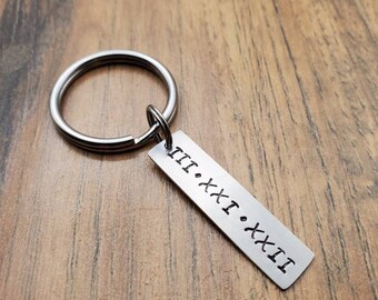 Roman Numerals Keychain, Anniversary Gifts, New Boyfriend Gift, Special Date Gift