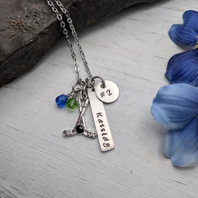 Hand Stamped Personalized Ice Hockey Necklace - Hockey Mom Necklace - Girls Ice Hockey Gift - Girls Hockey Team Gift - Hockey Gift image 3