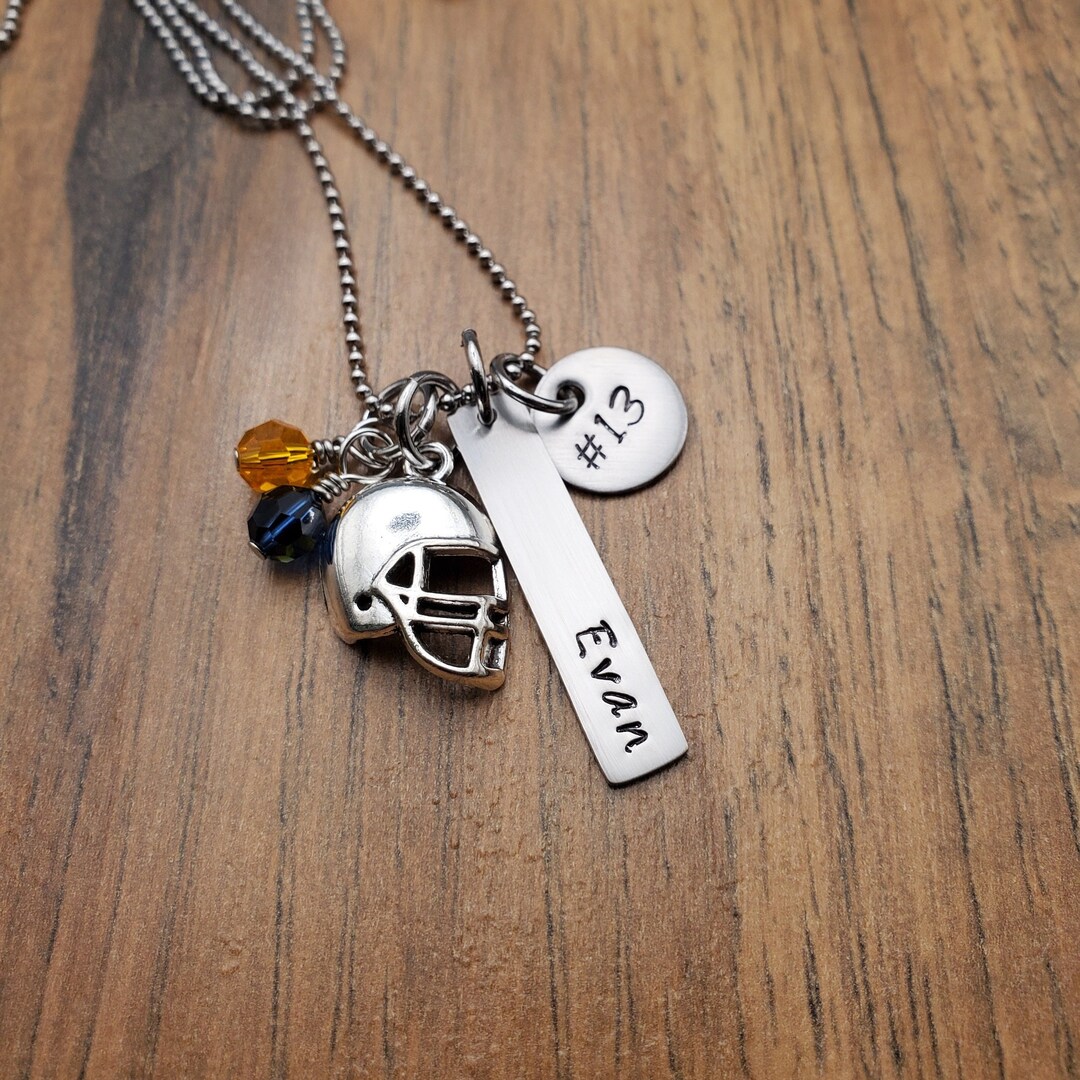 Hand Stamped Personalized Football Necklace, Football Mom Necklace
