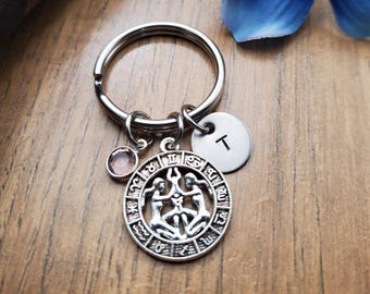 Personalized Gemini Initial Keychain, Gemini Zodiac Gift, Horoscope Key Ring Bag Charm