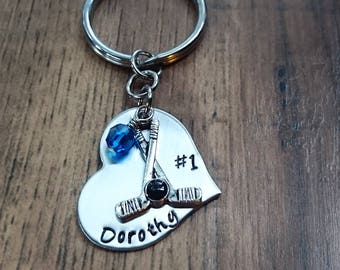 Girls Ice Hockey Gifts, Ice Hockey Senior Gifts, Ice Hockey Keychain, Hand Stamped Personalized