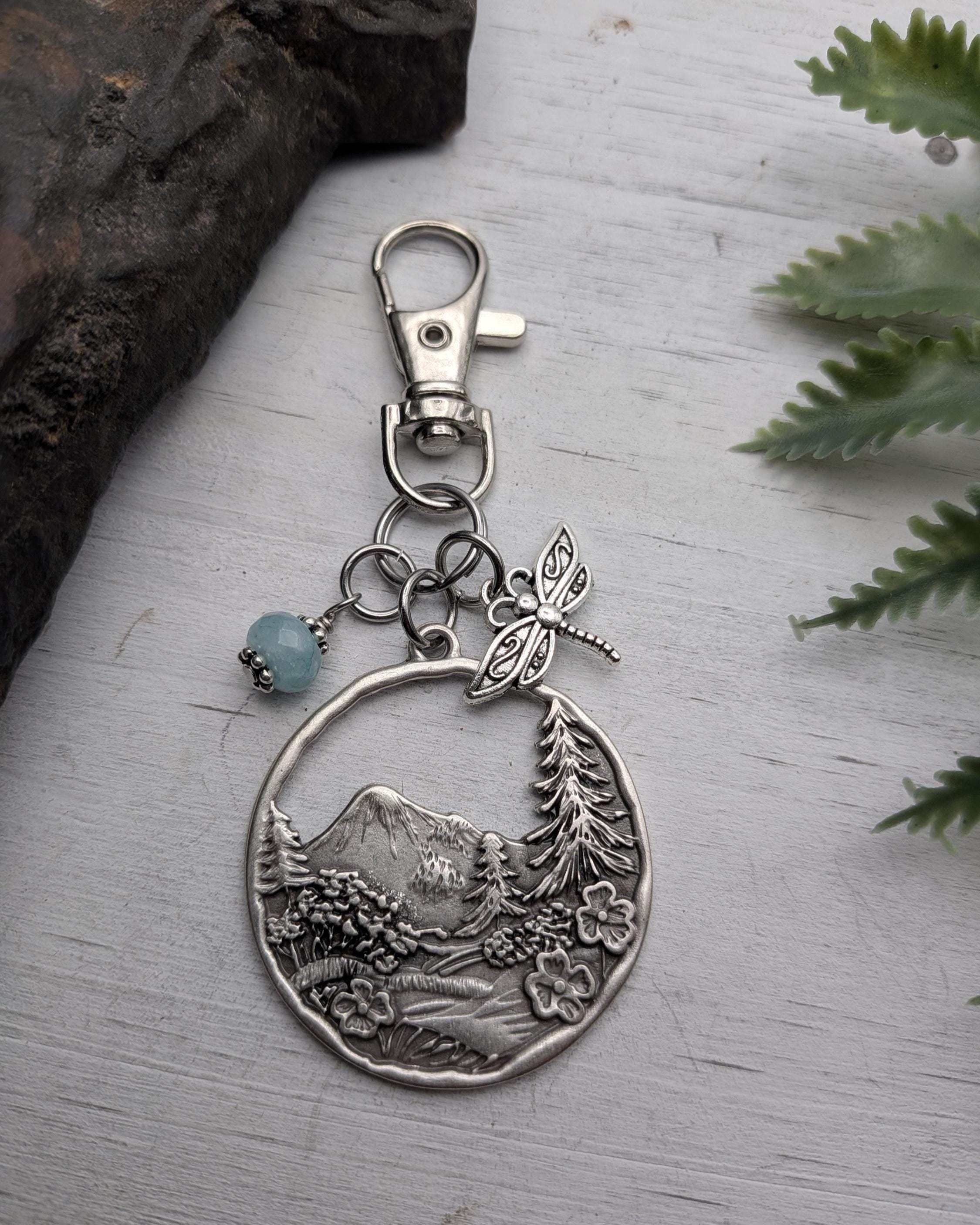 Dragonfly Meadow Keychain / Mountain Bag Charm / Nature Lover Gift