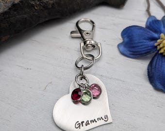 Grammy Gifts / Keychain / Purse Charm / Personalized Gift with Birthstones