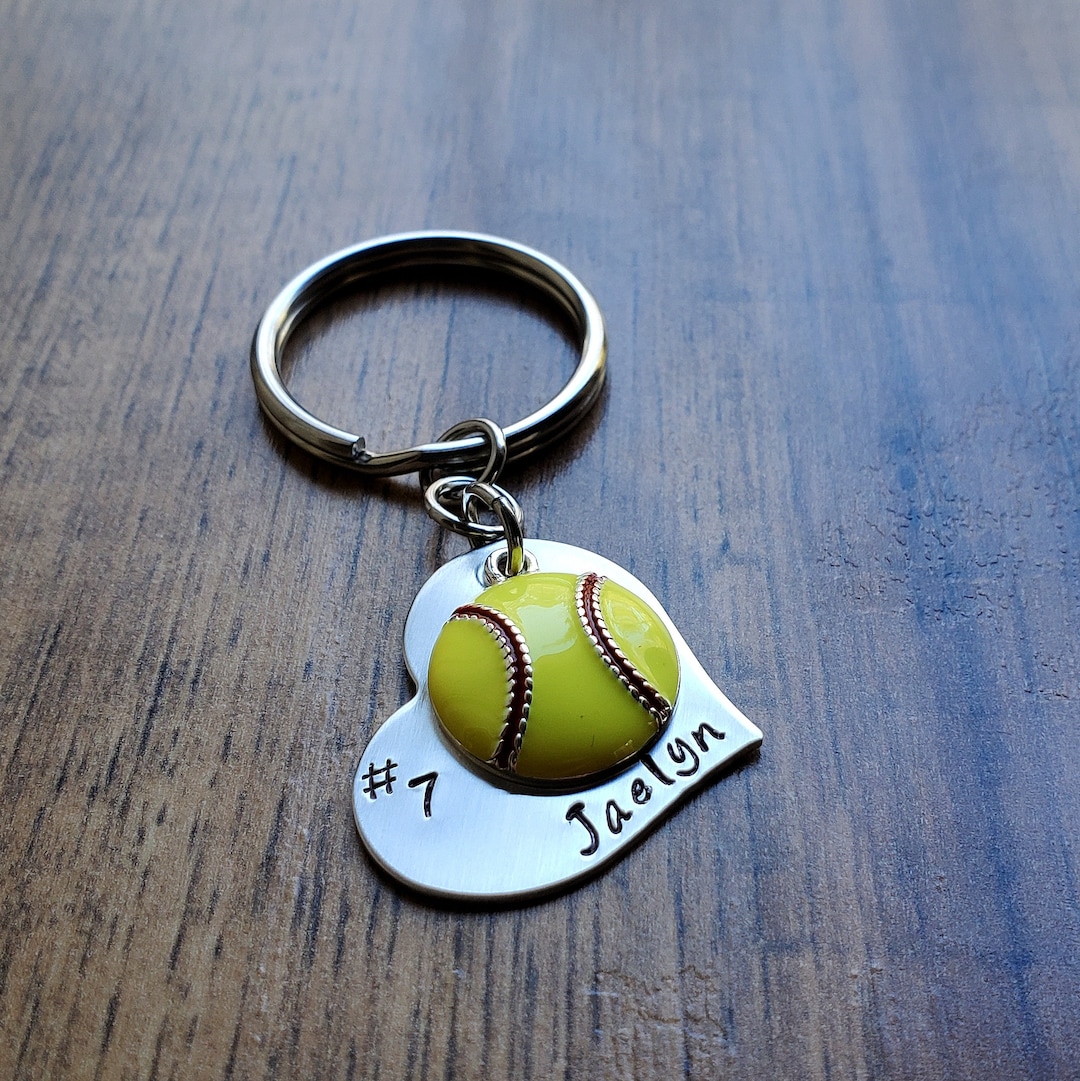 Softball Gifts for Girls, Softball Keychain, Softball Senior Night Gift, Hand Stamped