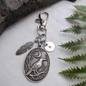 Raven Bag Charm / Black Bird Keychain / Personalized Crow Moon Purse Charm