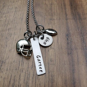 Hand Stamped Personalized Football Necklace Football Mom Necklace Football Mom Gift Boys Football Gift Team Mom Gift image 1