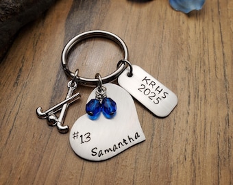 Hand Stamped Personalized Field Hockey Keychain - Field Hockey Gift - Field Hockey Team Gifts - Field Hockey Senior Gifts - Senior Night