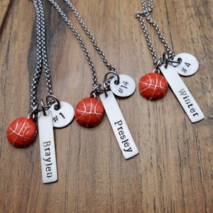 Girls Basketball Gift, Basketball Necklace, Team Gift, Senior Night Gift, Hand Stamped Personalized image 2