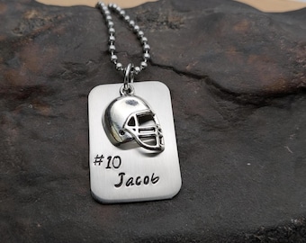 Hand Stamped Personalized Football Necklace, Boys Football Necklace, Youth Football Team Gifts,
