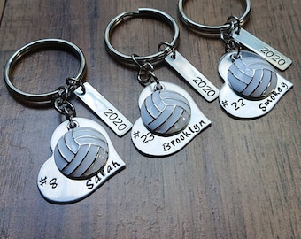 Volleyball Gift for Girls  - Volleyball Keychain - Hand Stamped Personalized Volleyball Gift - Volleyball Senior Gifts