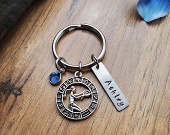 Virgo Keychain, Virgo Gift, Zodiac Gifts, Personalized Horoscope Key Ring