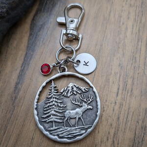 Moose Keychain, Personalized Cabin Keys, Mountain Bag Charm, Nature Inspired Gift
